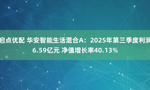启点优配 华安智能生活混合A：2025年第三季度利润6.59亿元 净值增长率40.13%