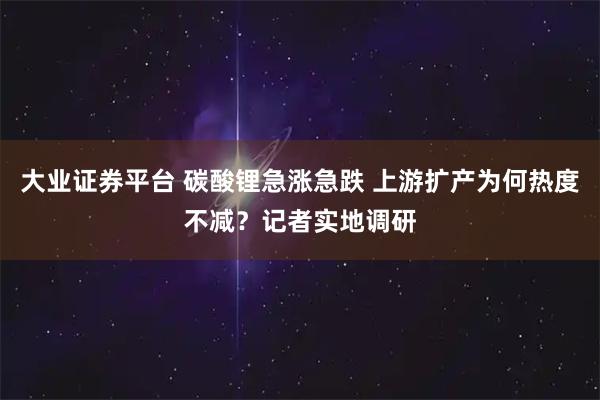 大业证券平台 碳酸锂急涨急跌 上游扩产为何热度不减?记者实地调研